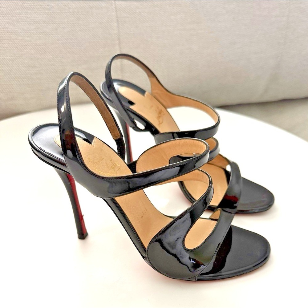 CHRISTIAN LOUBOUTIN Vavazou Black Patent Slingback Sandal Woman's Size US 7.5 - Picture 6 of 12